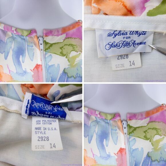 Vintage Sylvia Whyte for Saks Fifth Avenue multicolor floral print dress size 14 - Picture 9 of 16
